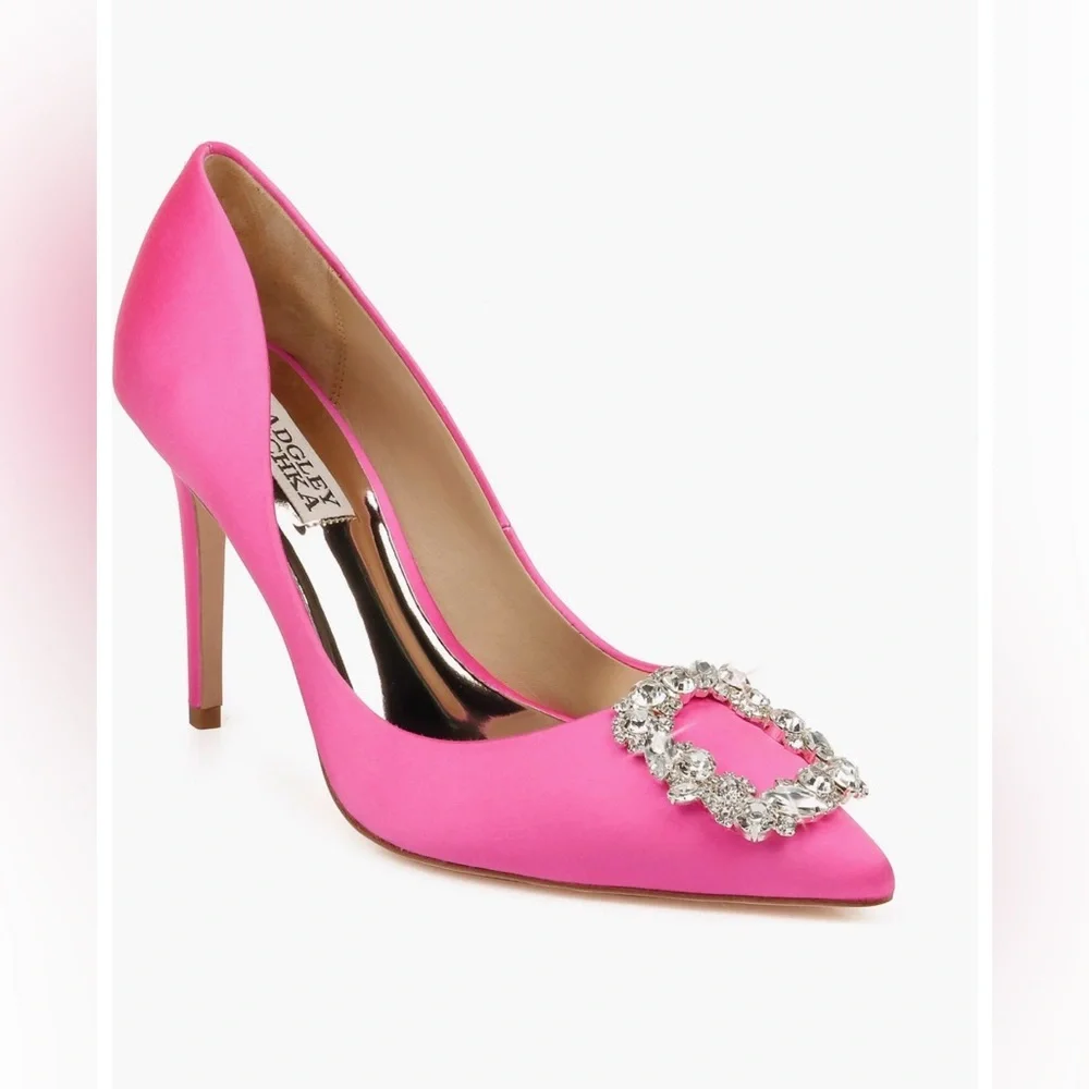 NWT Badgley Mischka - Cher Crystal Embellished Pump in Hot Pink - Size 8 - Picture 1 of 5